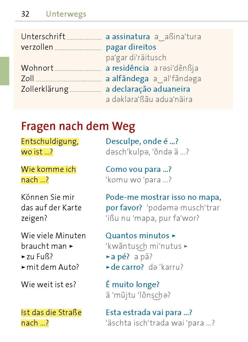 Beispielinhalt (Bild) Langenscheidt Universal-Sprachführer Portugiesisch