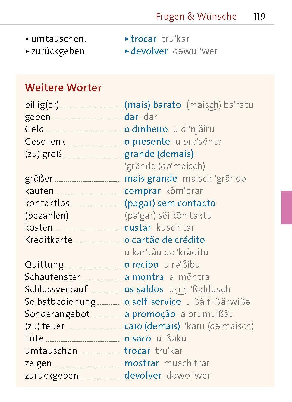 Beispielinhalt (Bild) Langenscheidt Universal-Sprachführer Portugiesisch