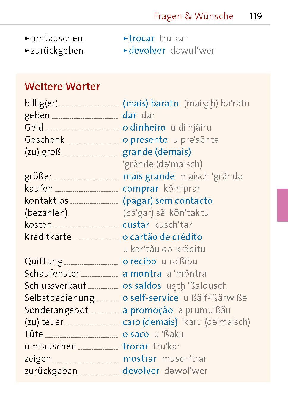 Beispielinhalt (Bild) Langenscheidt Universal-Sprachführer Portugiesisch