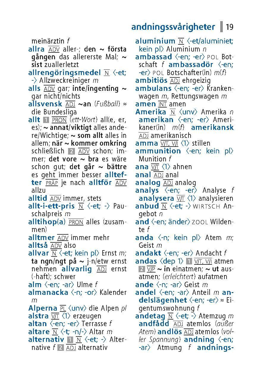 Beispielinhalt (Bild) Langenscheidt Universal-Wörterbuch Schwedisch