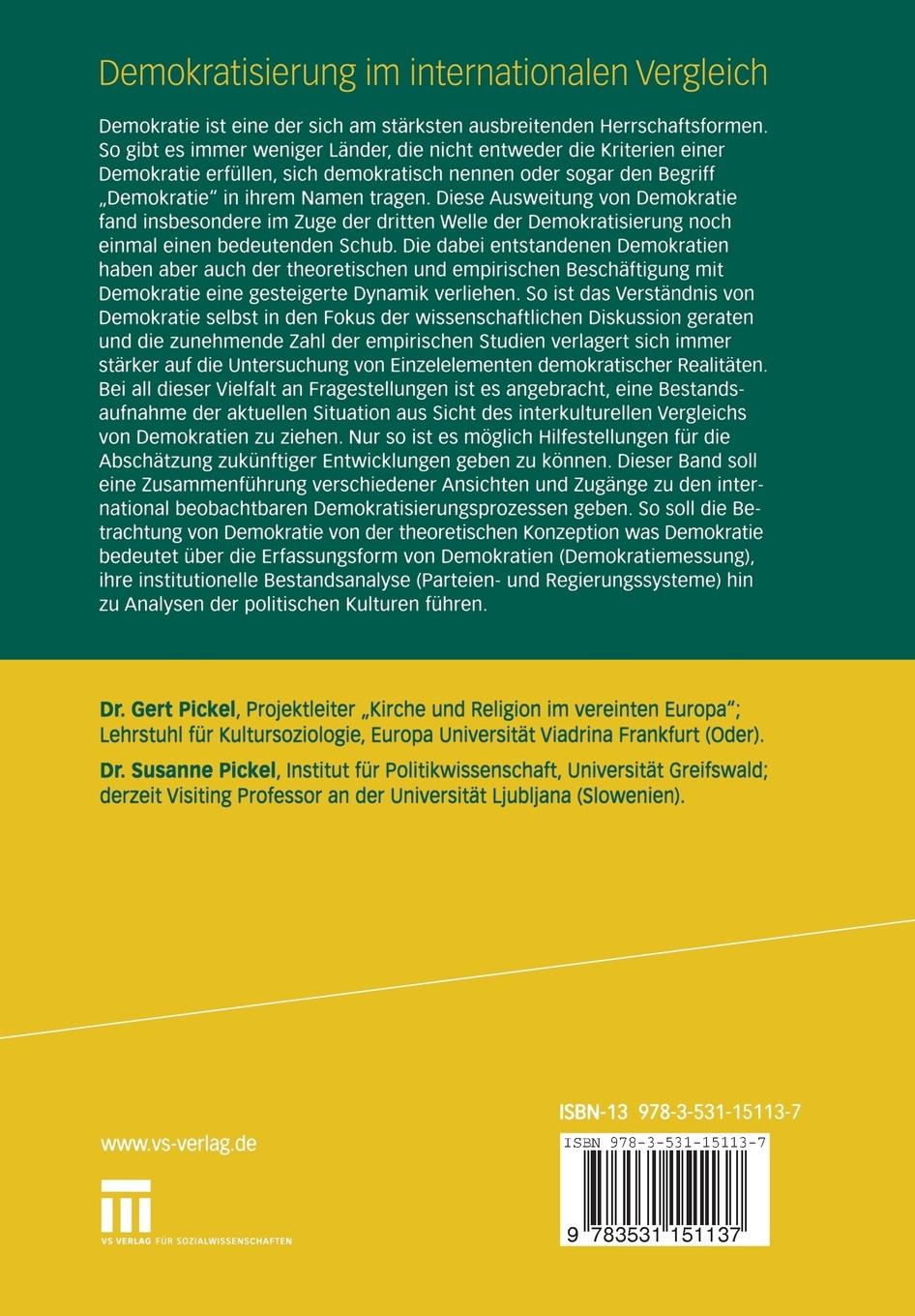 Rückseitencover Demokratisierung im internationalen Vergleich