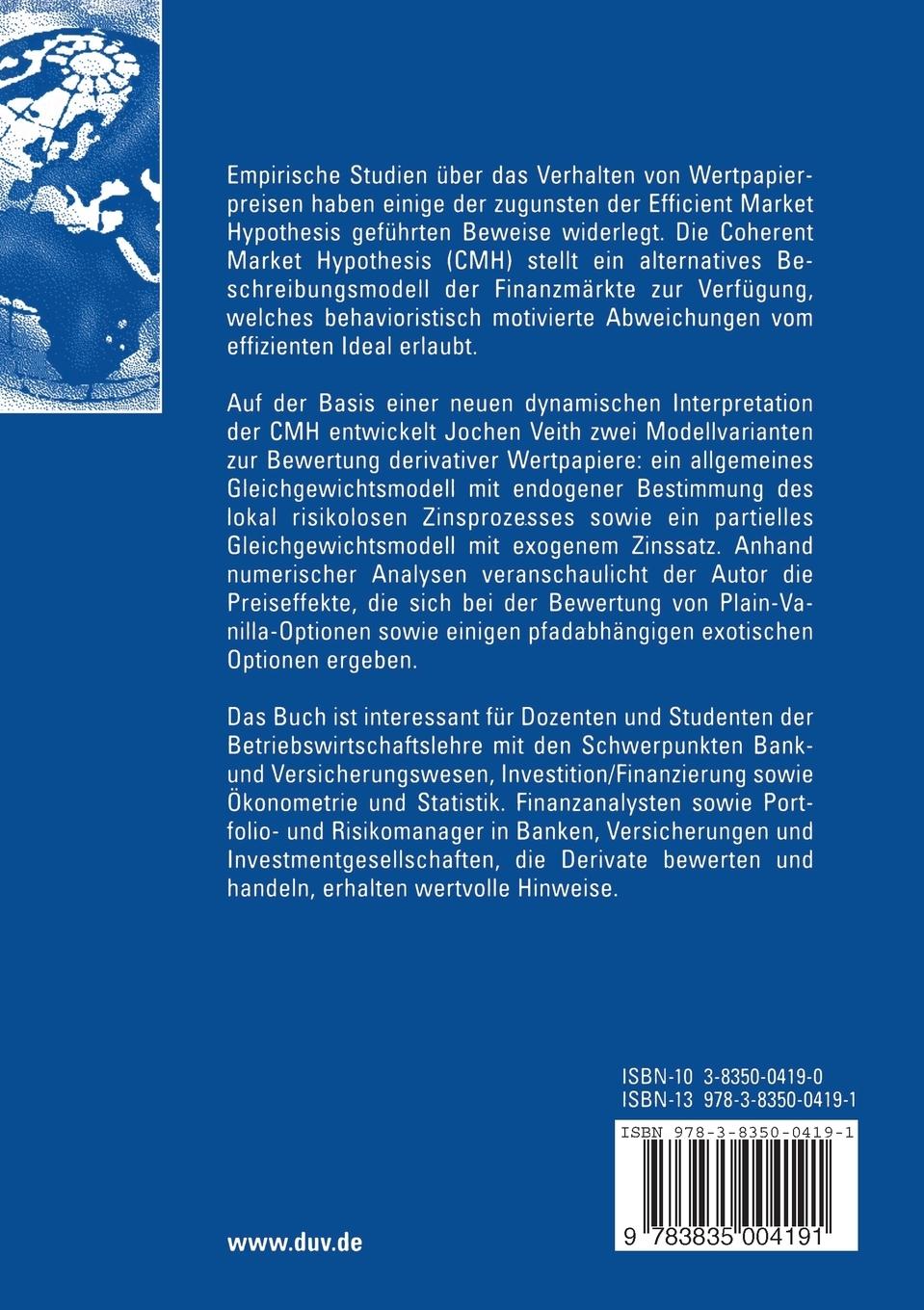 Rückseitencover Bewertung von Optionen unter der Coherent Market Hypothesis
