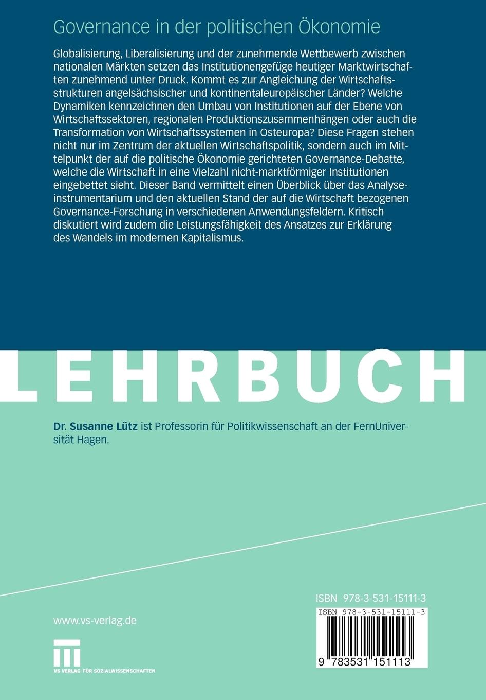 Rückseitencover Governance in der politischen Ökonomie