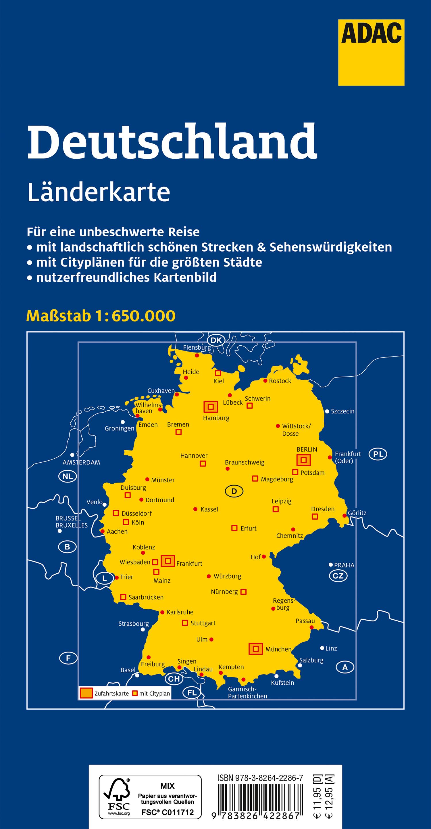 Rückseitencover ADAC Länderkarte Deutschland 1:650.000