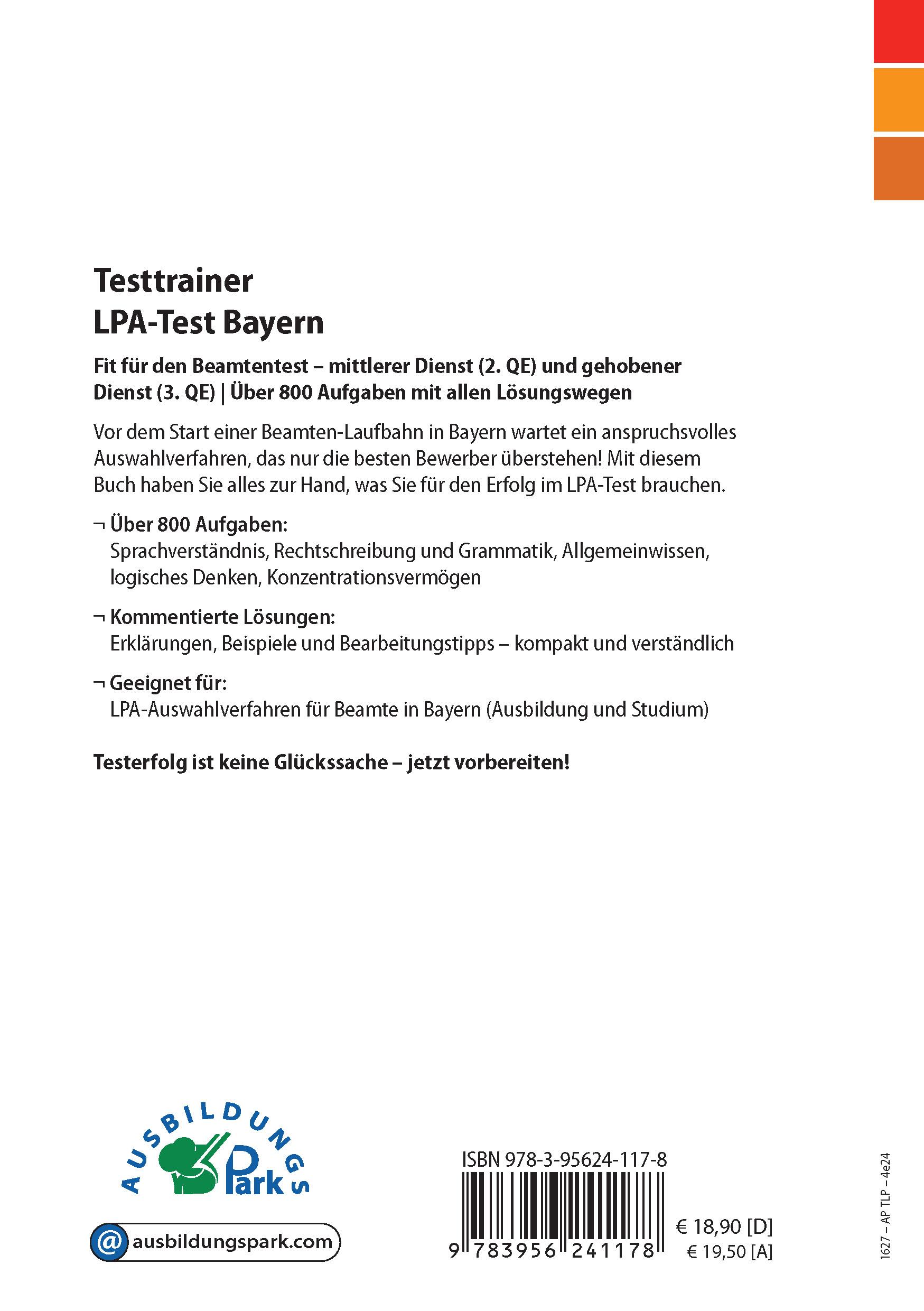 Rückseitencover Testtrainer LPA-Test Bayern