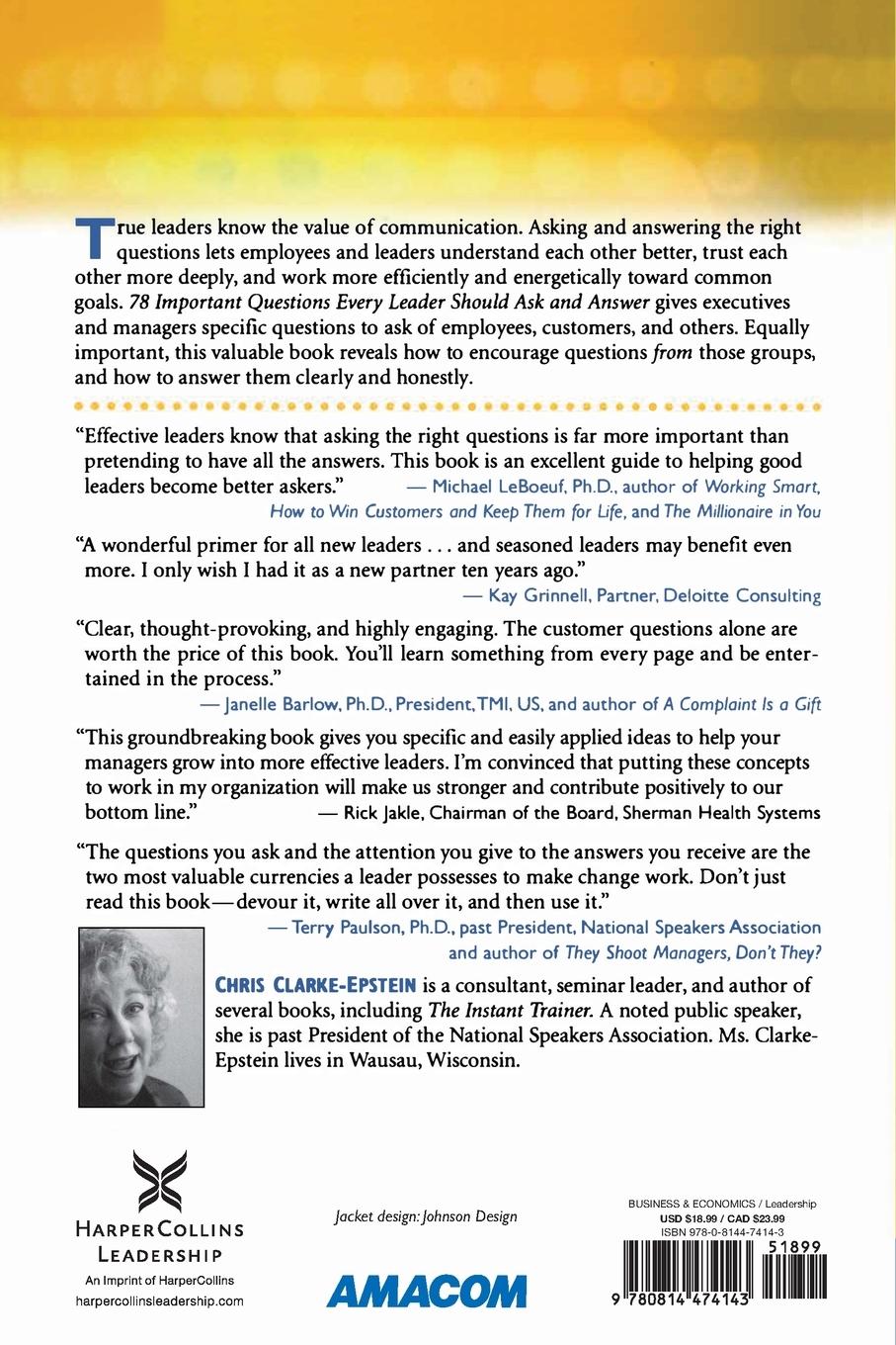 Rückseitencover A 78 Important Questions Every Leader Should Ask and Answer