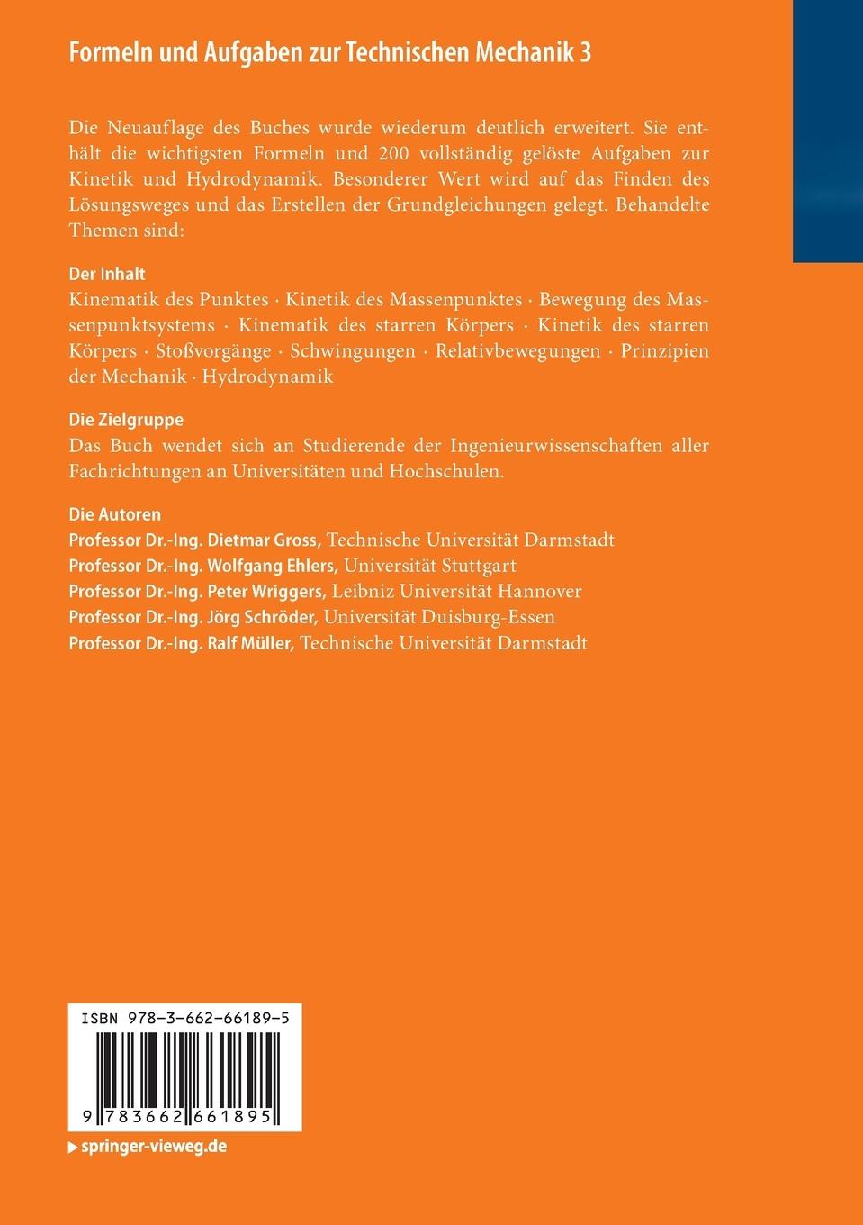 Rückseitencover Formeln und Aufgaben zur Technischen Mechanik 3