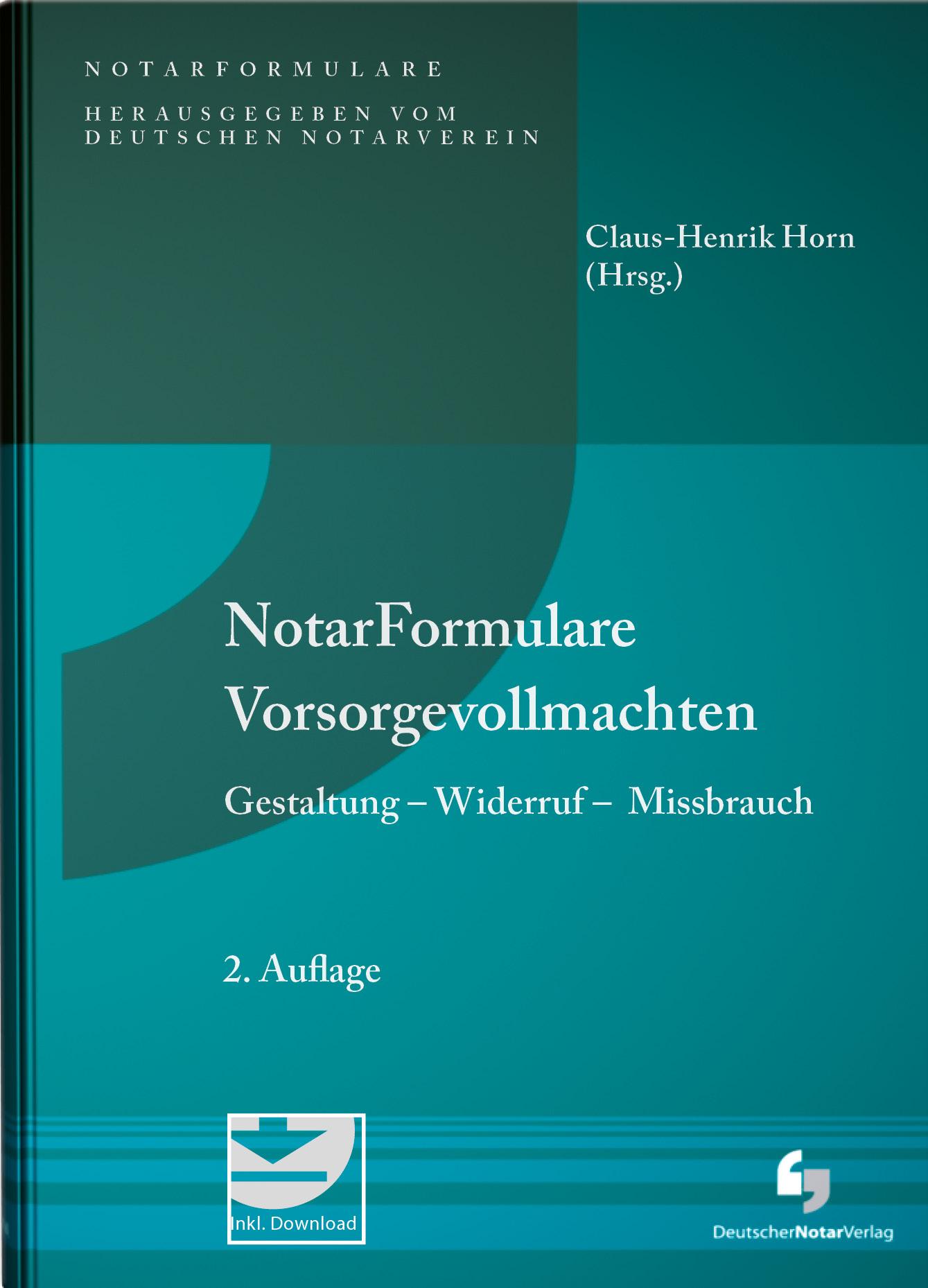 Vorderes Coverbild Notarformulare Vorsorgevollmachten
