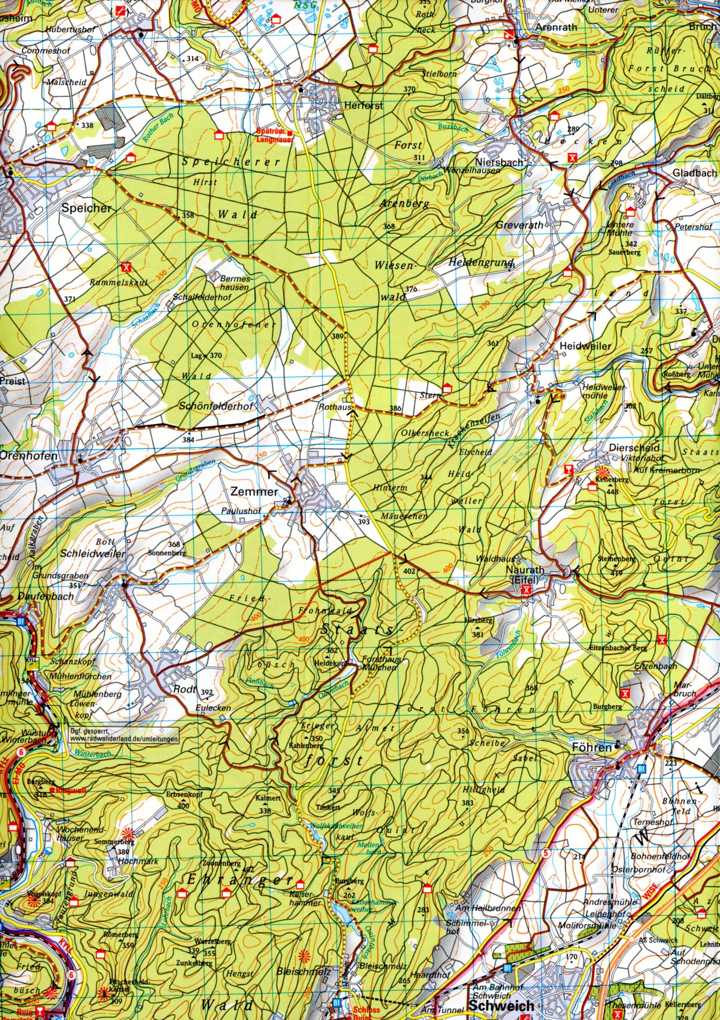 Beispielinhalt (Bild) ADFC-Regionalkarte Trier und Umgebung, 1:50.000, mit Tagestourenvorschlägen, reiß- und wetterfest, GPS-Tracks Download