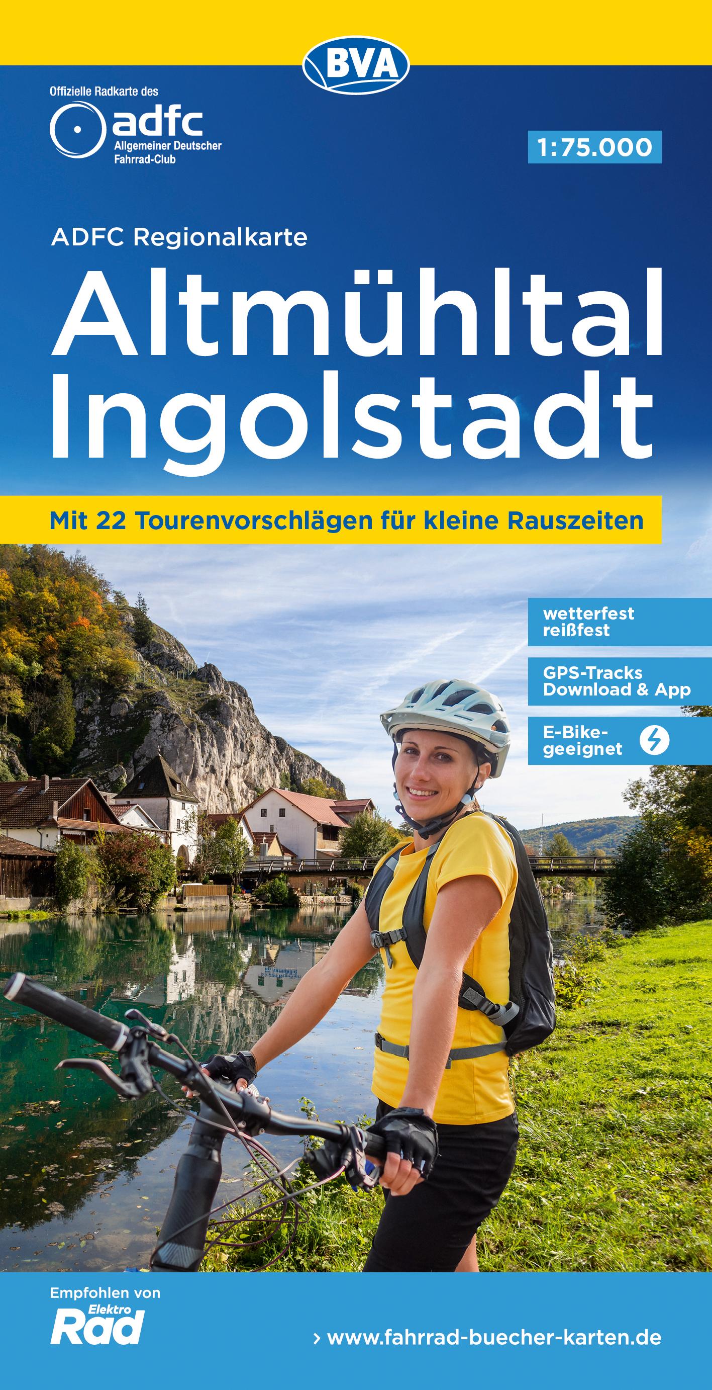 Vorderes Coverbild ADFC-Regionalkarte Altmühltal Ingolstadt, 1:75.000, mit Tagestourenvorschlägen, reiß- und wetterfest, GPS-Tracks Download