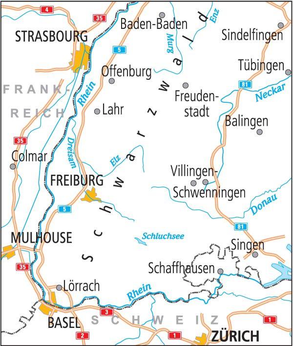 Rückseitencover ADFC-Radtourenkarte 24 Schwarzwald Oberrhein 1:150.000, reiß- und wetterfest, E-Bike geeignet, GPS-Tracks Download, mit Bett+Bike Symbolen, mit Kilometer-Angaben
