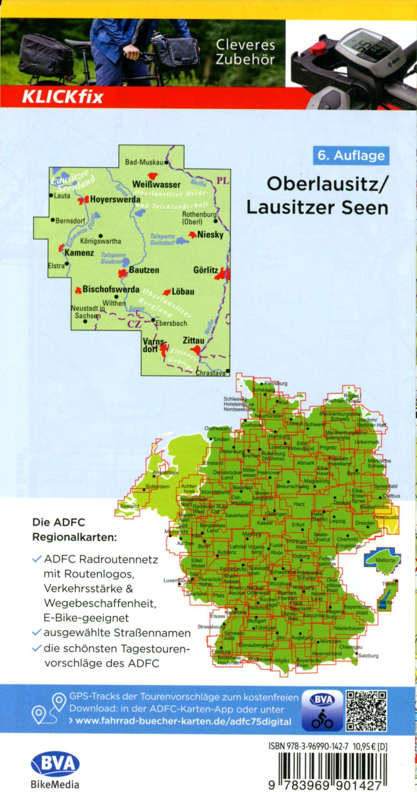 Beispielinhalt (Bild) ADFC-Regionalkarte Oberlausitz - Lausitzer Seen, 1:75.000, mit Tagestourenvorschlägen, reiß- und wetterfest, GPS-Tracks Download