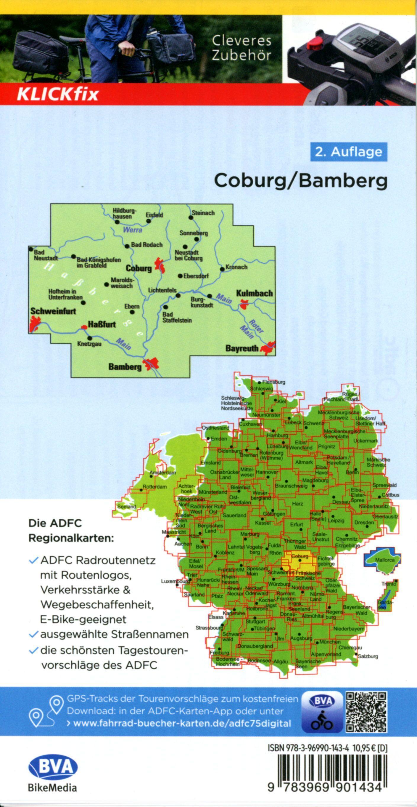 Beispielinhalt (Bild) ADFC-Regionalkarte Coburg Bamberg, 1:75.000, mit Tagestourenvorschlägen, reiß- und wetterfest, E-Bike-geeignet, GPS-Tracks Download