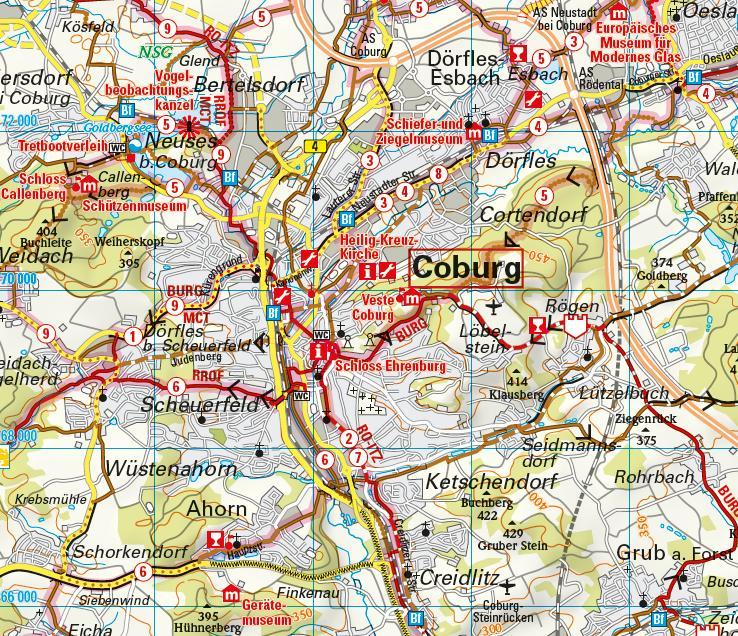Beispielinhalt (Bild) ADFC-Regionalkarte Coburg Bamberg, 1:75.000, mit Tagestourenvorschlägen, reiß- und wetterfest, E-Bike-geeignet, GPS-Tracks Download