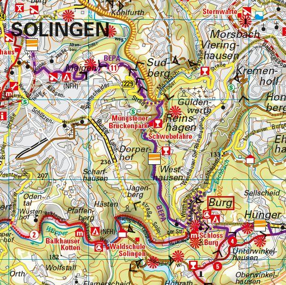 Beispielinhalt (Bild) ADFC-Regionalkarte Bergisches Land Köln/Düsseldorf 1:75.000, reiß- und wetterfest, GPS-Tracks Download