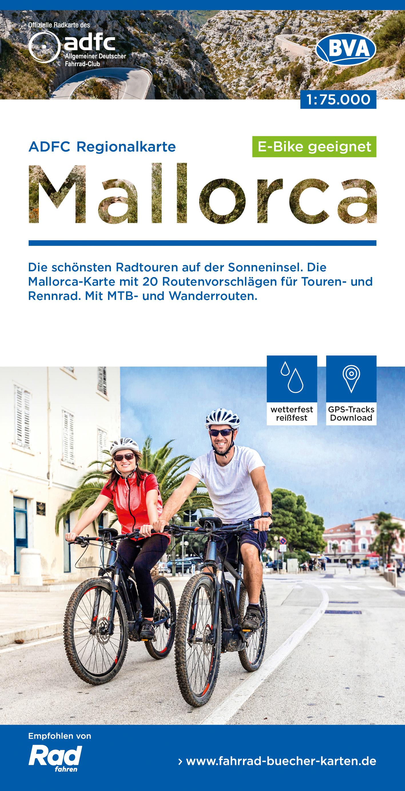 Vorderes Coverbild ADFC-Regionalkarte Mallorca, 1:75.000, reiß- und wetterfest, GPS-Tracks Download