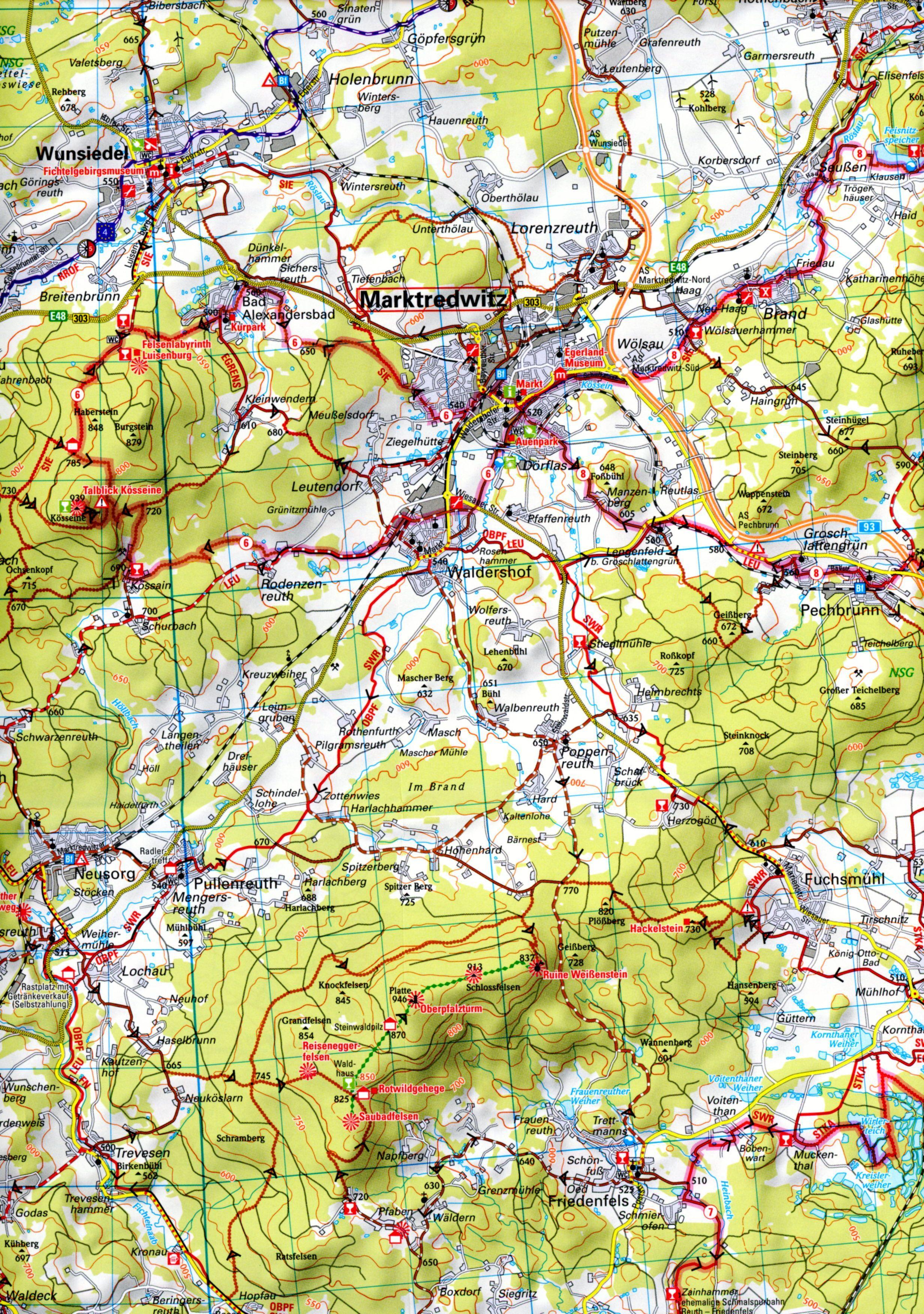 Beispielinhalt (Bild) ADFC-Regionalkarte Traumhafte E-Bike-Touren im Fichtelgebirge, 1:75.000, mit Tagestourenvorschlägen, reiß- und wetterfest, GPS-Tracks Download