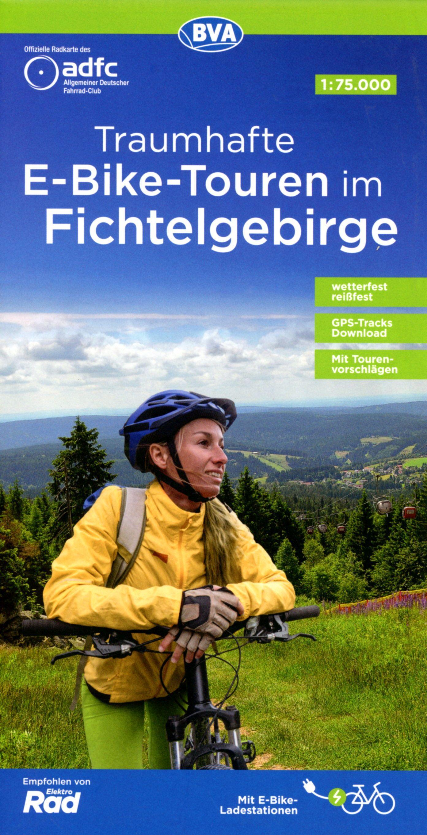 Vorderes Coverbild ADFC-Regionalkarte Traumhafte E-Bike-Touren im Fichtelgebirge, 1:75.000, mit Tagestourenvorschlägen, reiß- und wetterfest, GPS-Tracks Download
