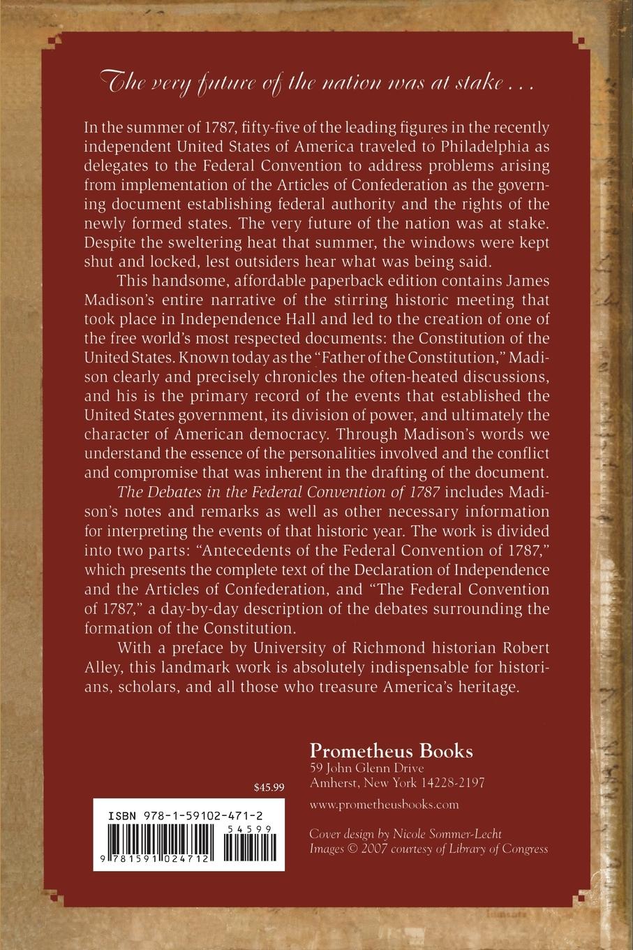 Rückseitencover The Debates in the Federal Convention of 1787