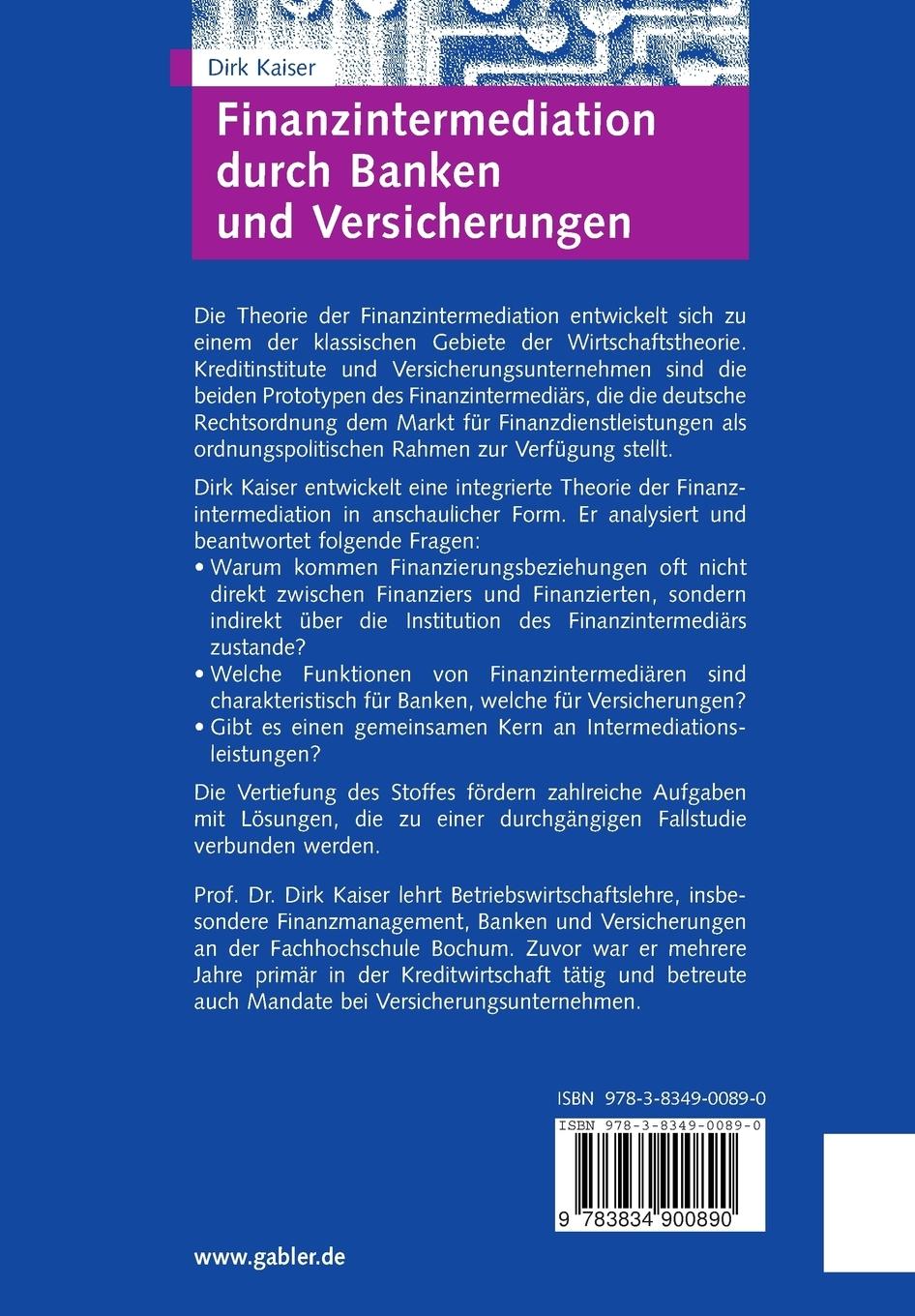 Rückseitencover Finanzintermediation durch Banken und Versicherungen