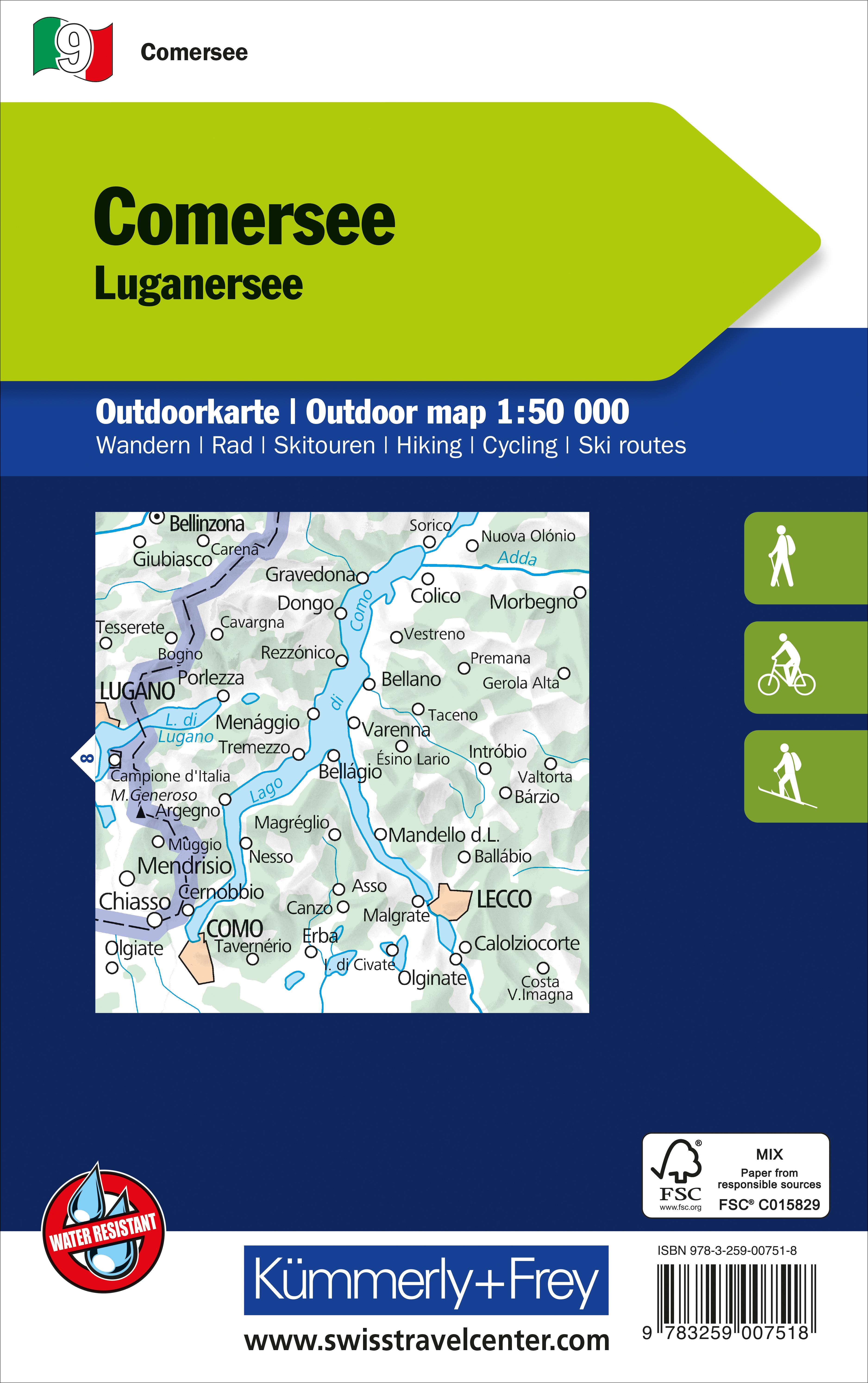 Rückseitencover Kümmerly+Frey Outdoorkarte Lago di Como 1:50.000