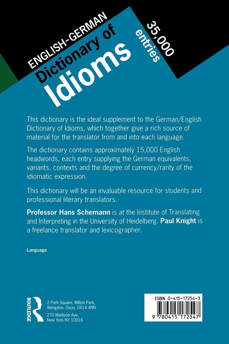 Rückseitencover English/German Dictionary of Idioms