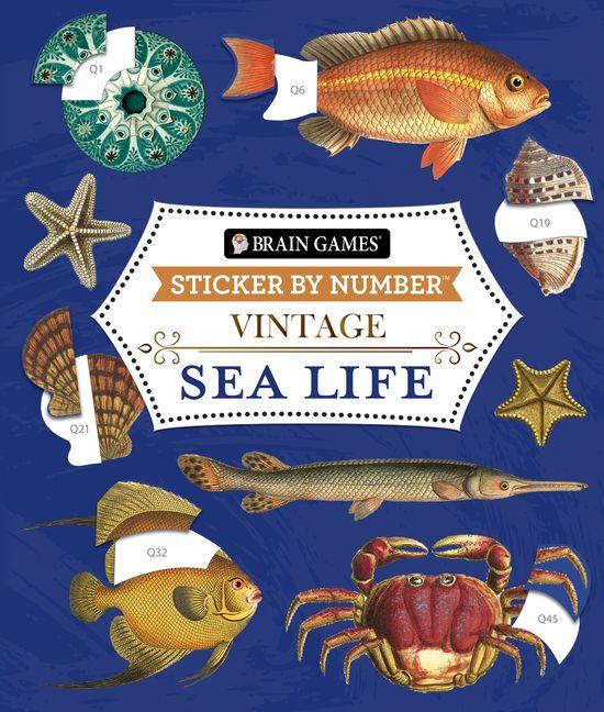 Vorderes Coverbild Brain Games - Sticker by Number - Vintage: Sea Life (28 Images to Sticker)