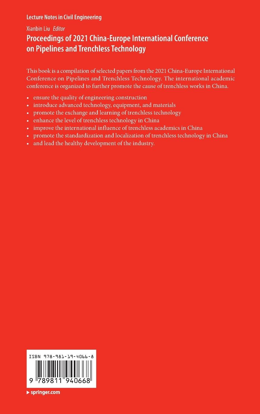 Rückseitencover Proceedings of 2021 China-Europe International Conference on Pipelines and Trenchless Technology