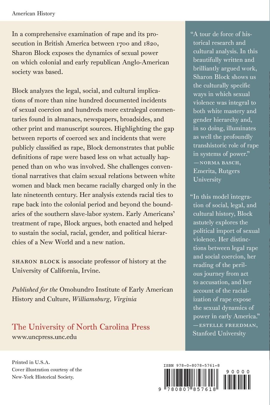 Rückseitencover Rape and Sexual Power in Early America