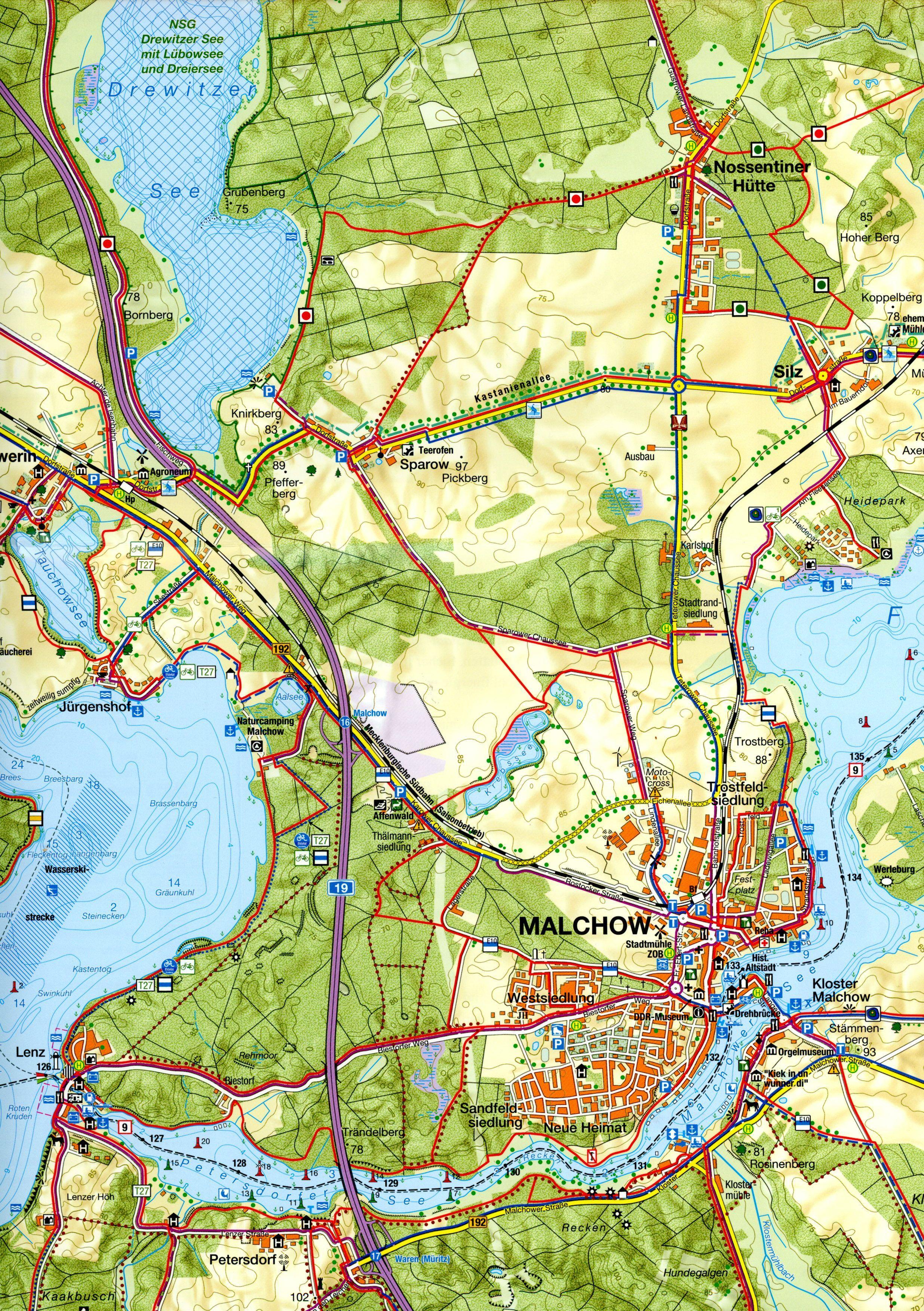 Beispielinhalt (Bild) Rad-, Wander- und Gewässerkarte Malchow, Land Fleesensee
