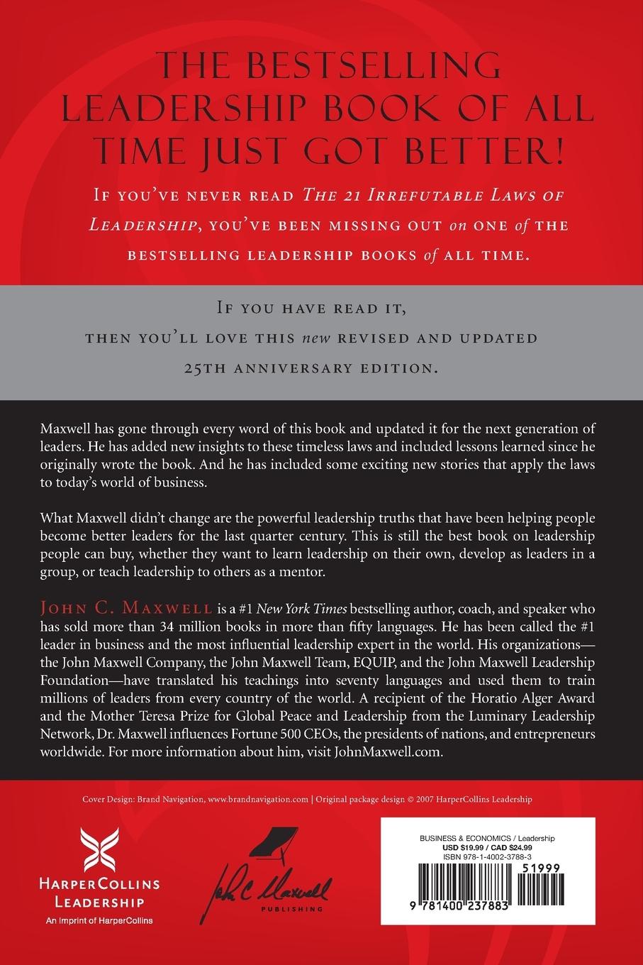 Rückseitencover The 21 Irrefutable Laws of Leadership - International Edition