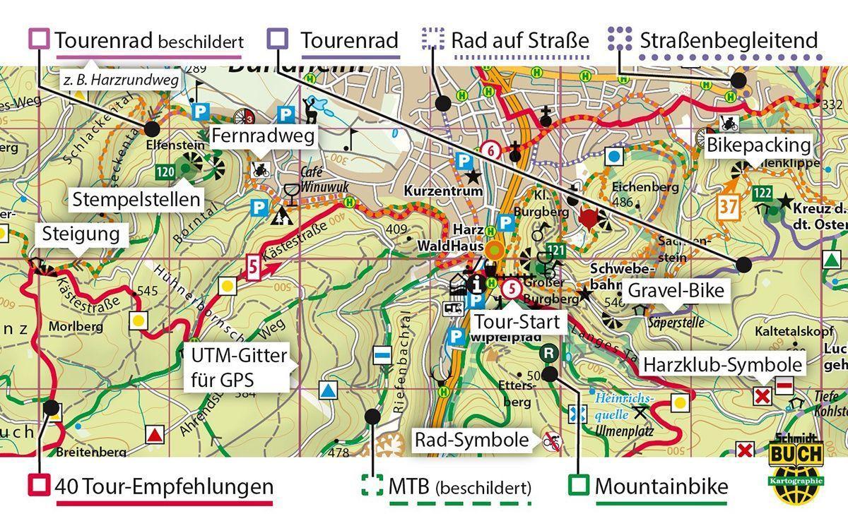 Beispielinhalt (Bild) Fahrradkarte Harz 1 : 50 000
