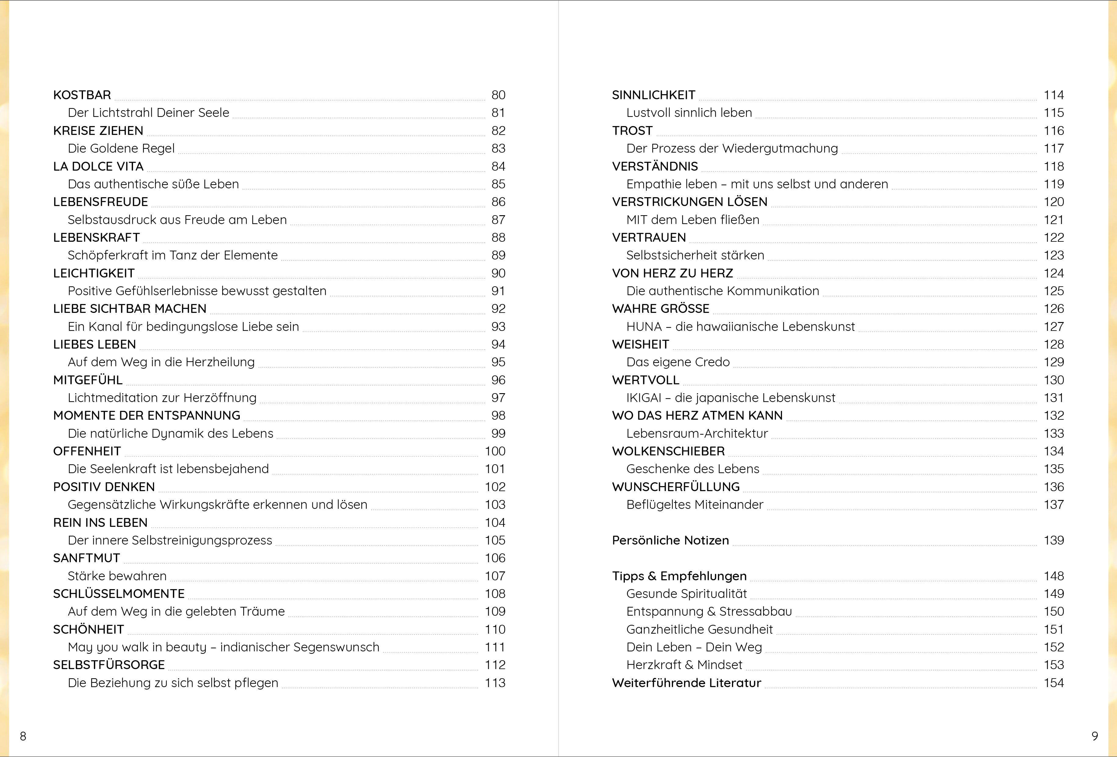 Beispielinhalt (Bild) Das wünsche ich Dir | Workbook zur Persönlichkeitsentwicklung & Selbstfindung | Lebensweisheiten, Selbstreflexionen, Positive Affirmationen, Meditationen und Übungen | 62 Lebensthemen