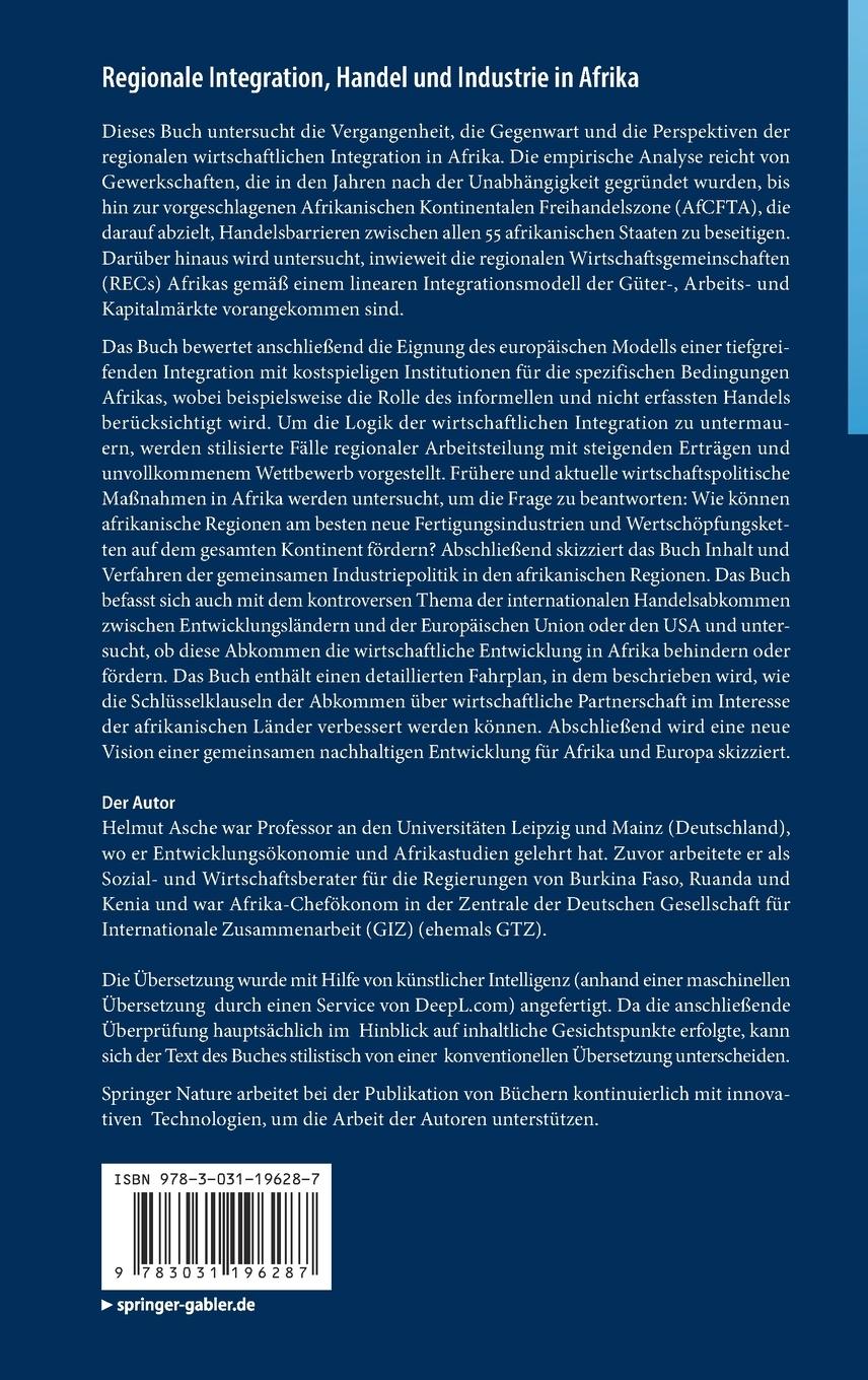 Rückseitencover Regionale Integration, Handel und Industrie in Afrika