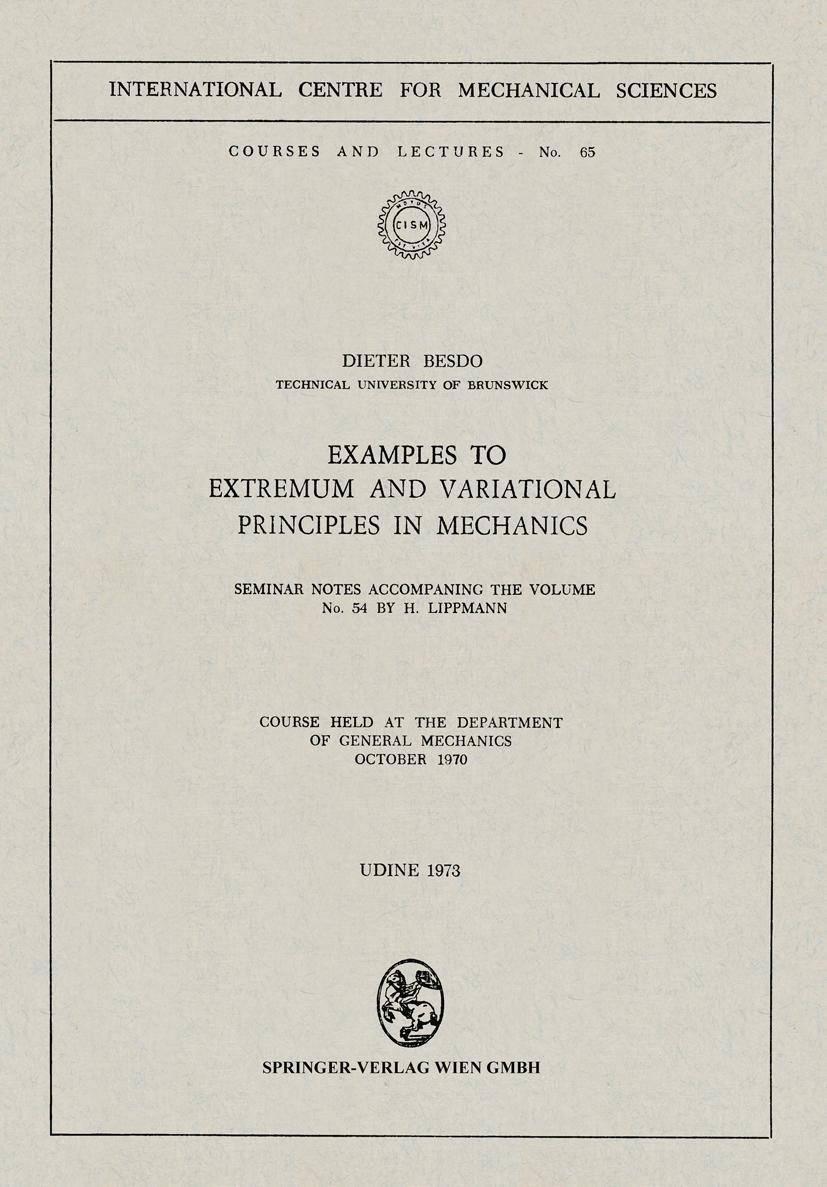 Vorderes Coverbild Examples to Extremum and Variational Principles in Mechanics