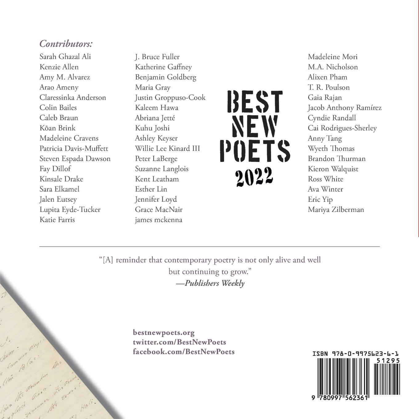 Rückseitencover Best New Poets 2022