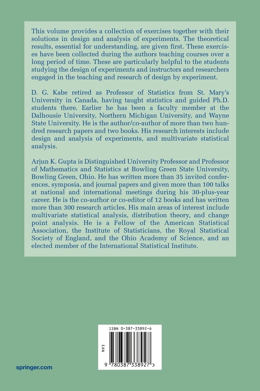 Rückseitencover Experimental Designs: Exercises and Solutions