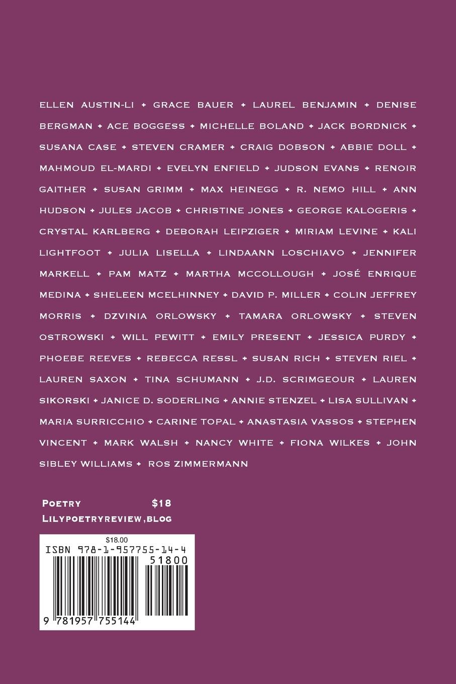 Rückseitencover Lily Poetry Review Issue 8