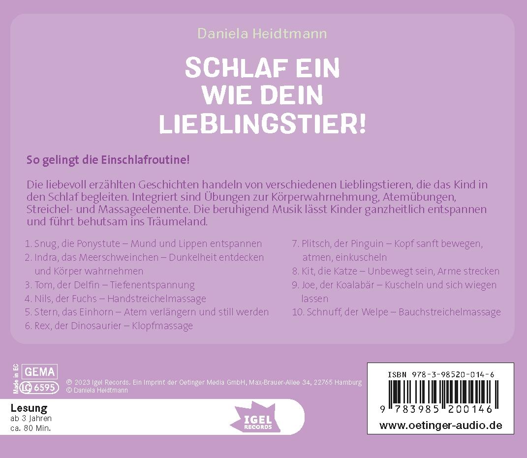 Rückseitencover FamilyFlow. Schlaf ein wie dein Lieblingstier