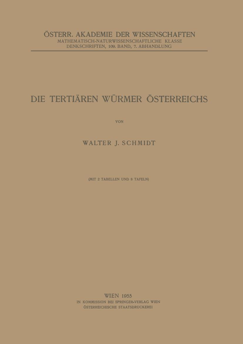 Vorderes Coverbild Die Tertiären Würmer Österreichs