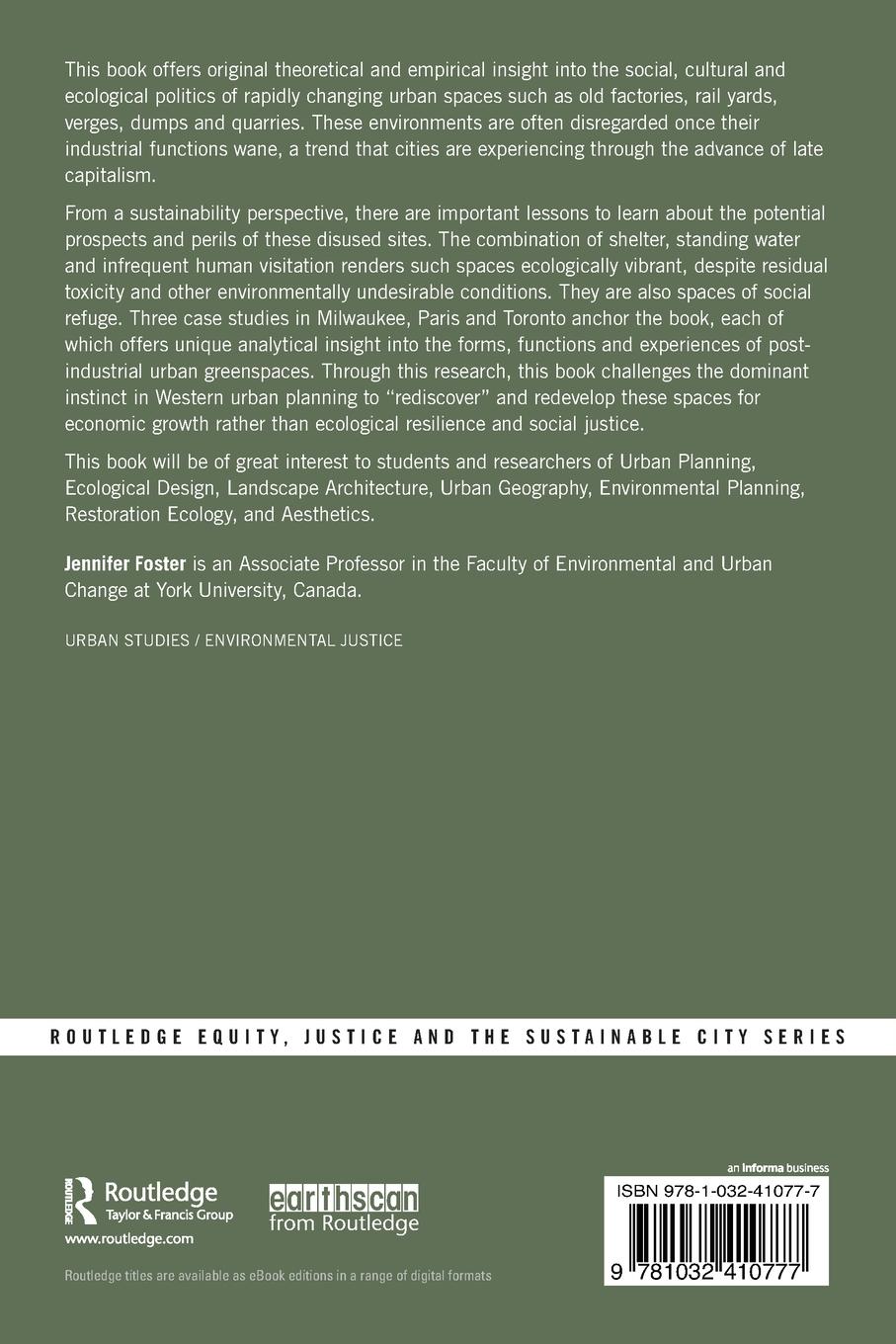 Rückseitencover Post-Industrial Urban Greenspace Ecology, Aesthetics and Justice