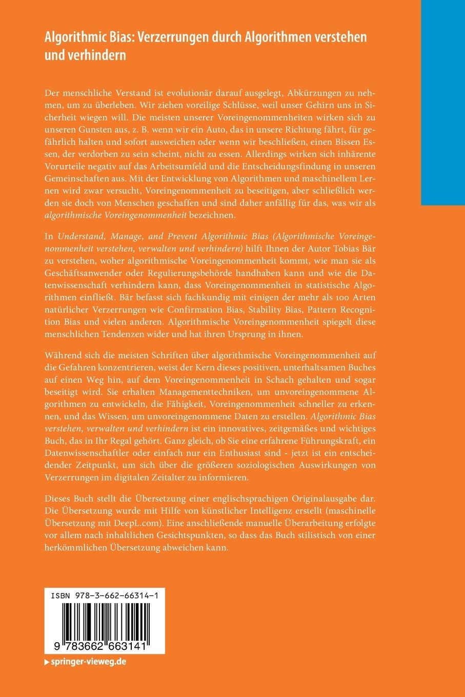 Rückseitencover Algorithmic Bias: Verzerrungen durch Algorithmen verstehen und verhindern