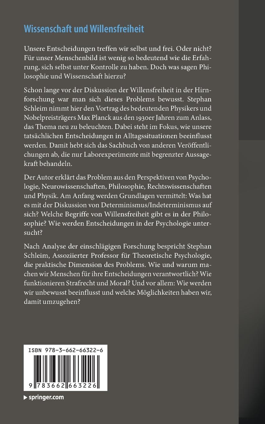 Rückseitencover Wissenschaft und Willensfreiheit