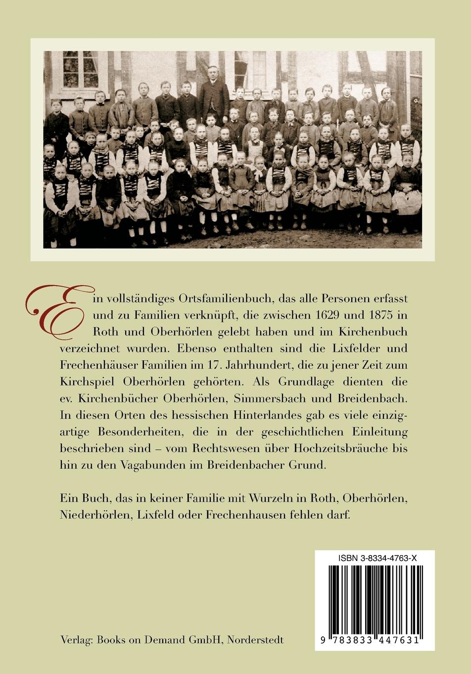 Rückseitencover Ortsfamilienbuch Oberhörlen und Roth im Breidenbacher Grund 1629-1875