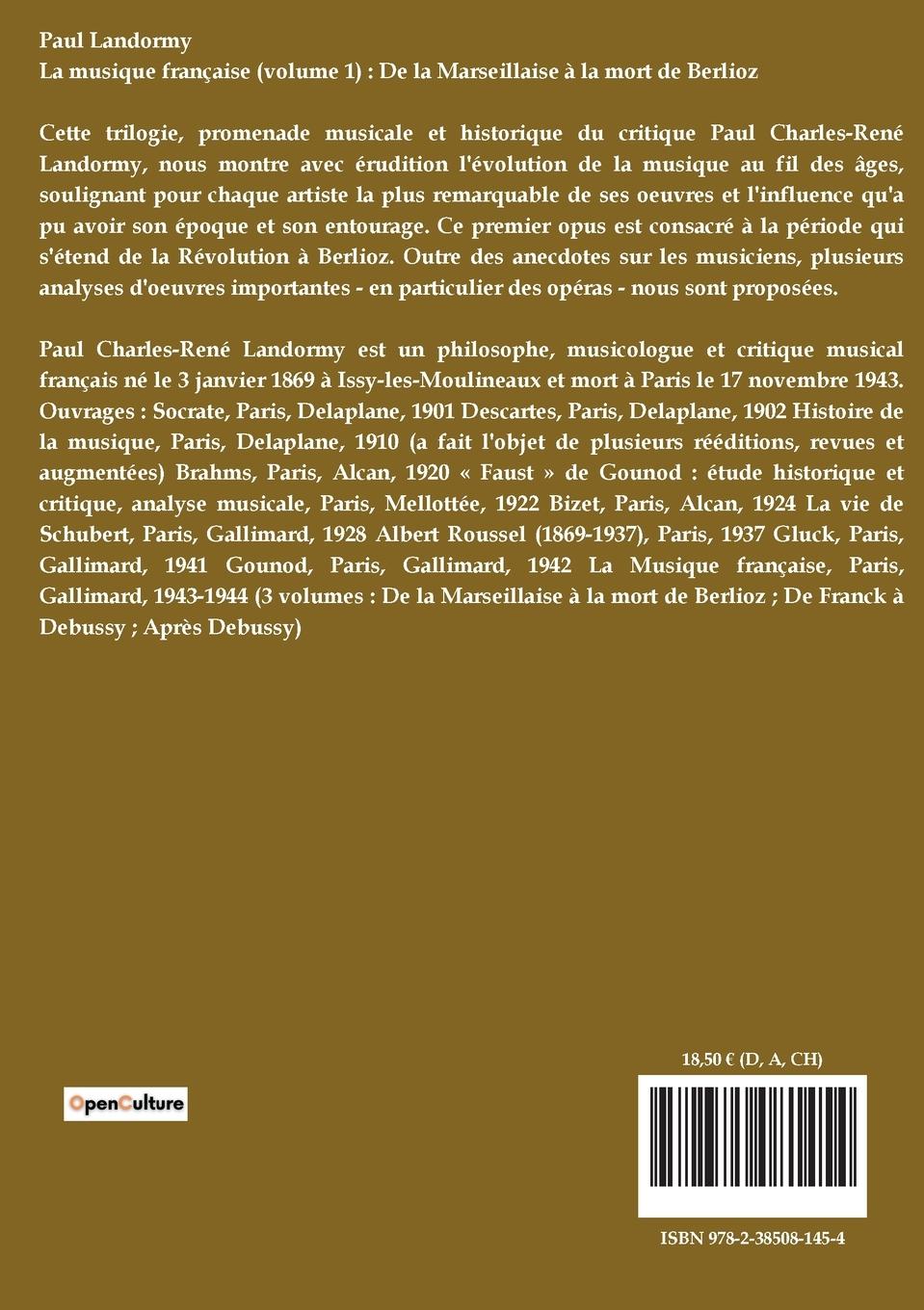 Rückseitencover La musique française (volume 1)