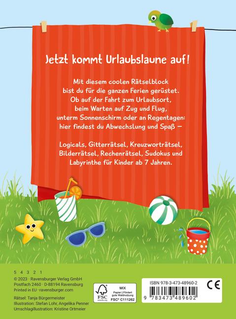 Beispielinhalt (Bild) Ravensburger Mein kunterbunter Ferien-Rätselblock - Rätselspaß im Urlaub, auf Reisen oder Zuhause - Ferien Unterhaltung für Kinder von 7 bis 9 Jahren