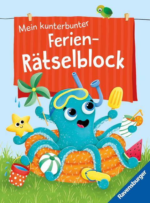 Vorderes Coverbild Ravensburger Mein kunterbunter Ferien-Rätselblock - Rätselspaß im Urlaub, auf Reisen oder Zuhause - Ferien Unterhaltung für Kinder von 7 bis 9 Jahren