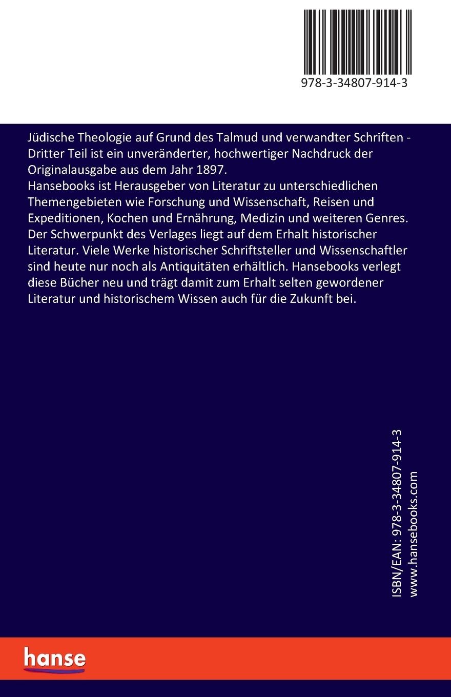 Rückseitencover Jüdische Theologie auf Grund des Talmud und verwandter Schriften