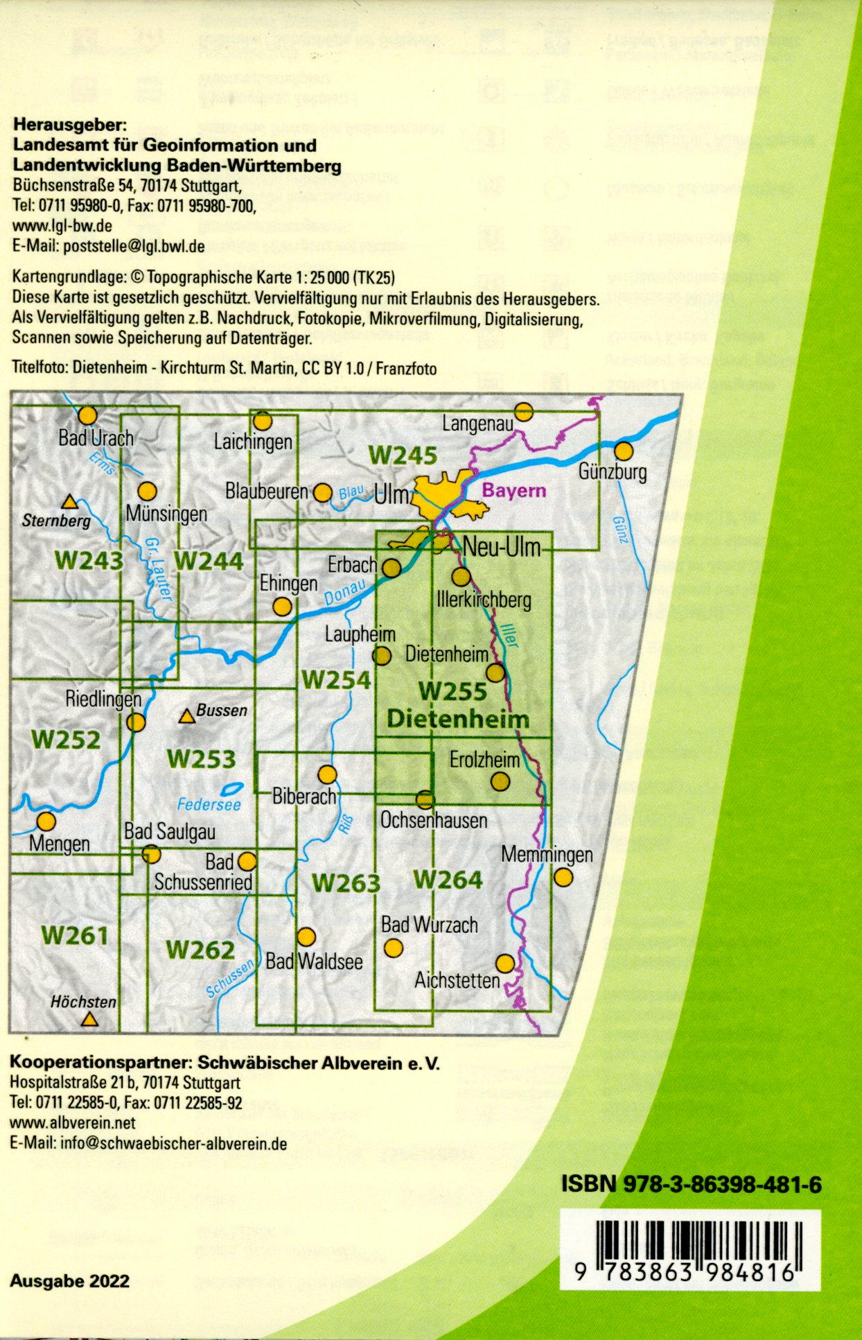 Beispielinhalt (Bild) W255 Wanderkarte 1:25 000 Dietenheim