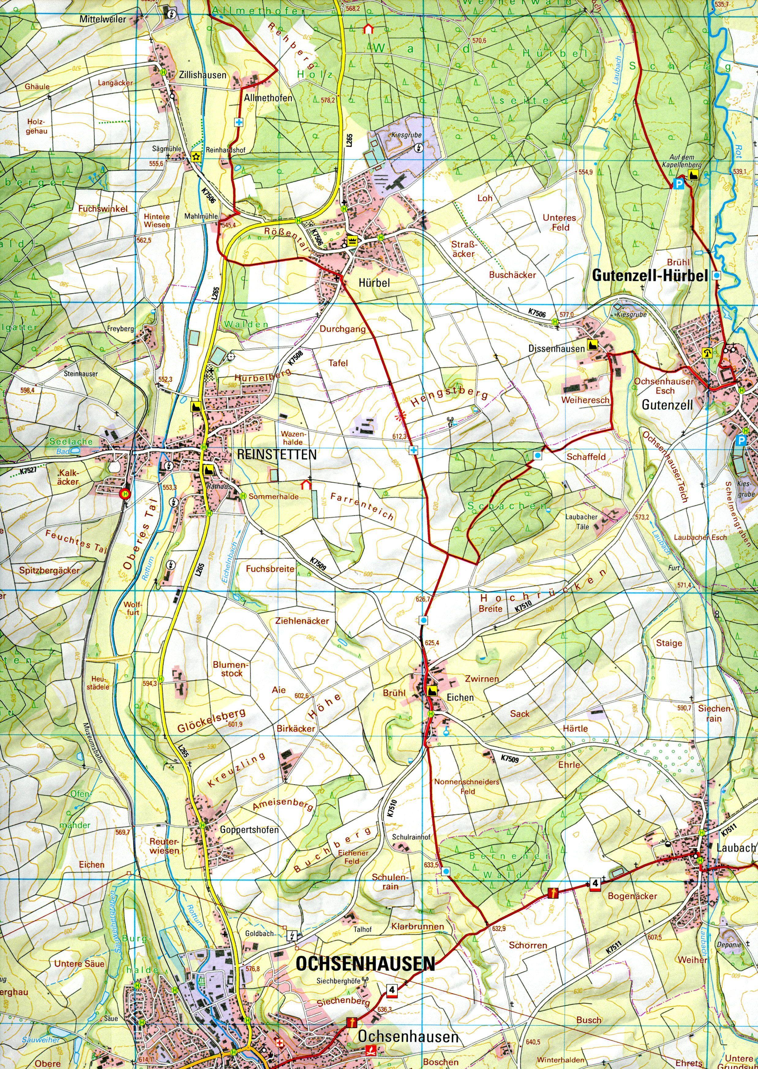 Beispielinhalt (Bild) W264 Wanderkarte 1:25 000 Ochsenhausen